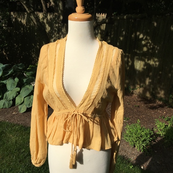 Free People Gold Lace Tie-String Top - Picture 1 of 3